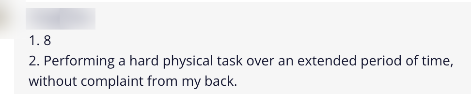 Client message: hard physical task, no back complaint