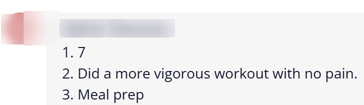 Client message: vigorous workout, no pain