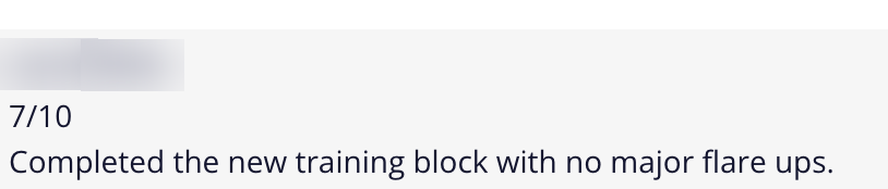 Client message: new training block, no major flare