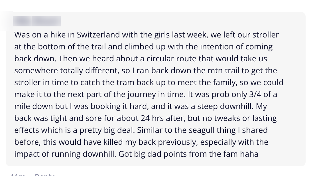 Client message: steep downhill run, no tweak