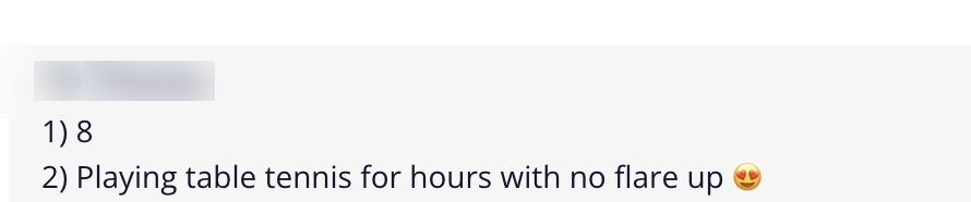 Client message: hours of table tennis, no flare